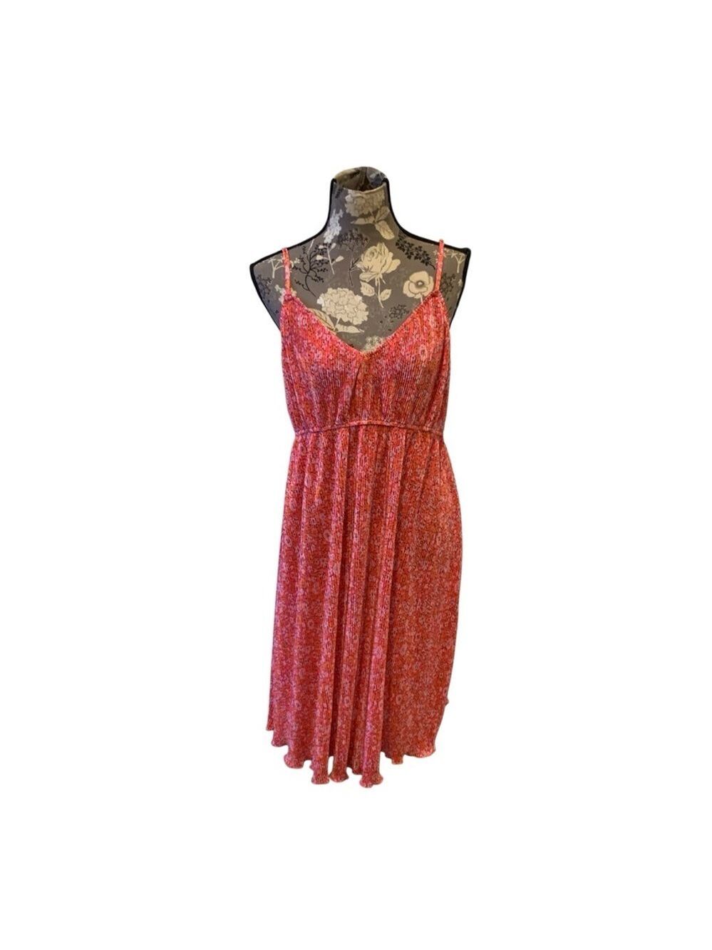 BEACHSISSI Coral Red Floral Spaghetti Strap Dress size XL